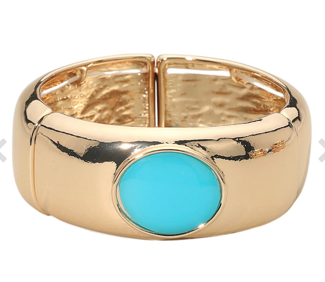 Bold Oval Stone Accent Wide Stretch Bracelet