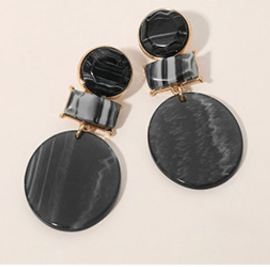 Geometric Resin Round Drop Statement Earrings_Black