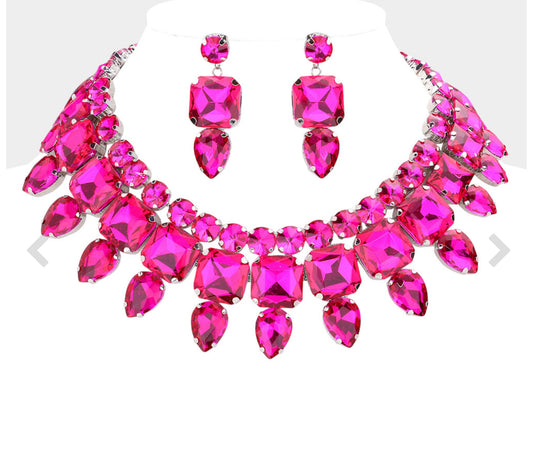 Fuchsia Multi Stone Cluster Necklace