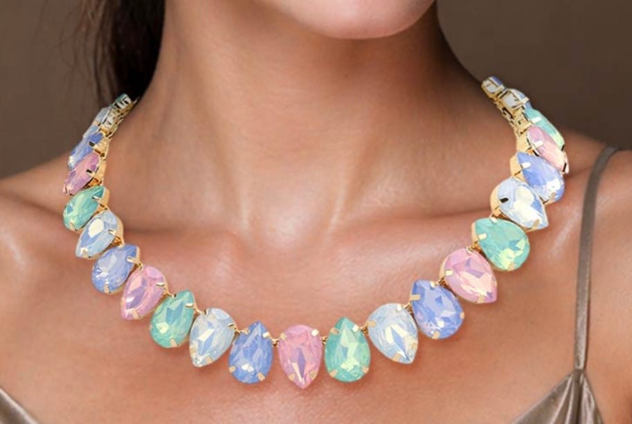 Teardrop Stone Cluster Link Necklace
