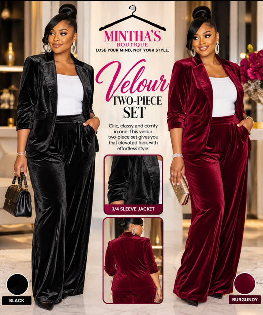 Burgundy Velour Pant Set