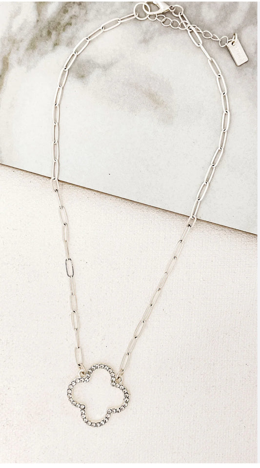 Envy Silver & Crystal Large Clover Necklace