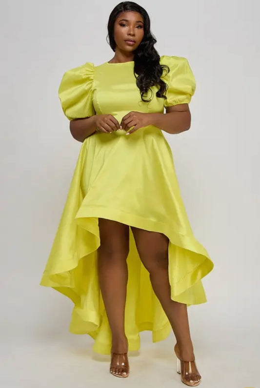 Puffer Sleeve High Low Dress
