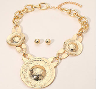 Bold Hammered Metal Statement Necklace