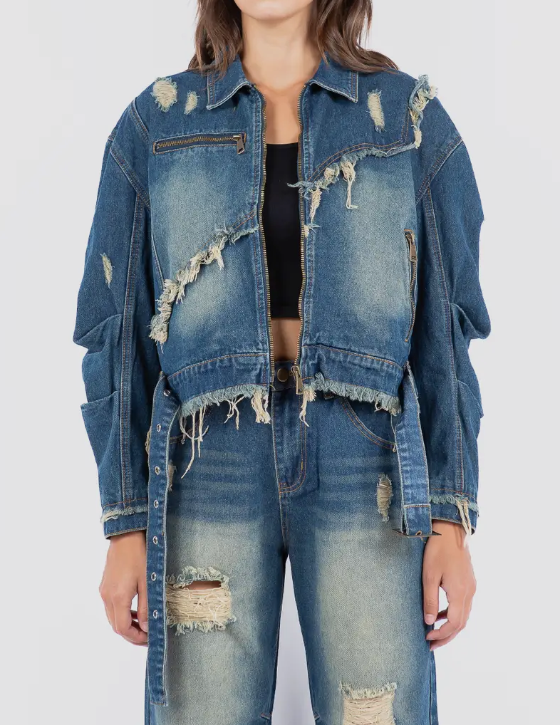 Daniel  Relaxed Fit Frayed Denim Jacket