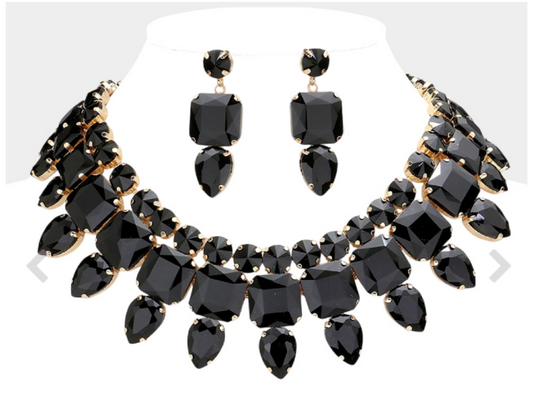 Black Multi Stone Cluster Necklace