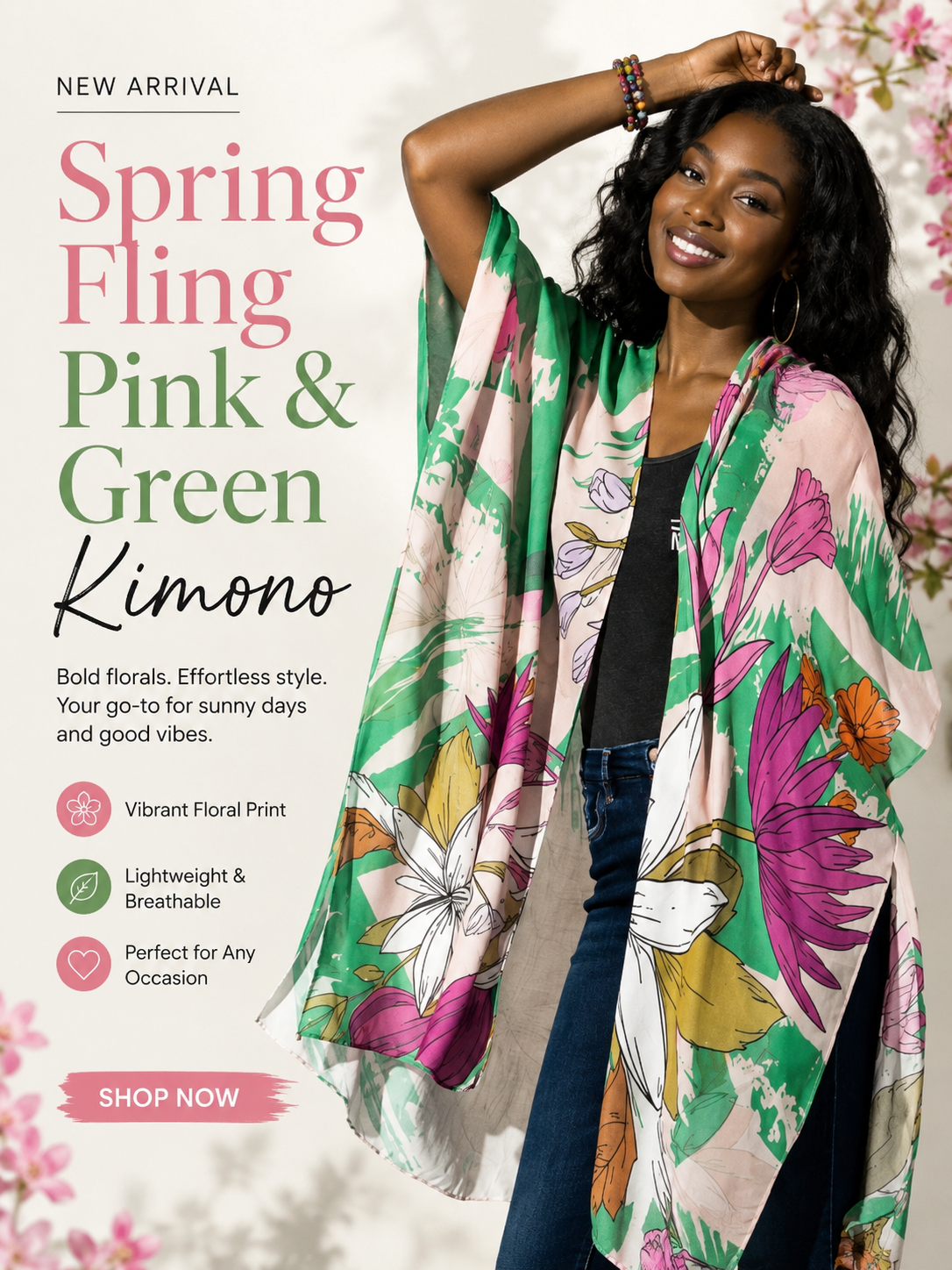 Spring Fling Pink & Green Kimono