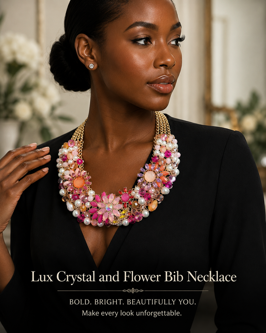 Pink Luxe Flower Bib Statement Necklace