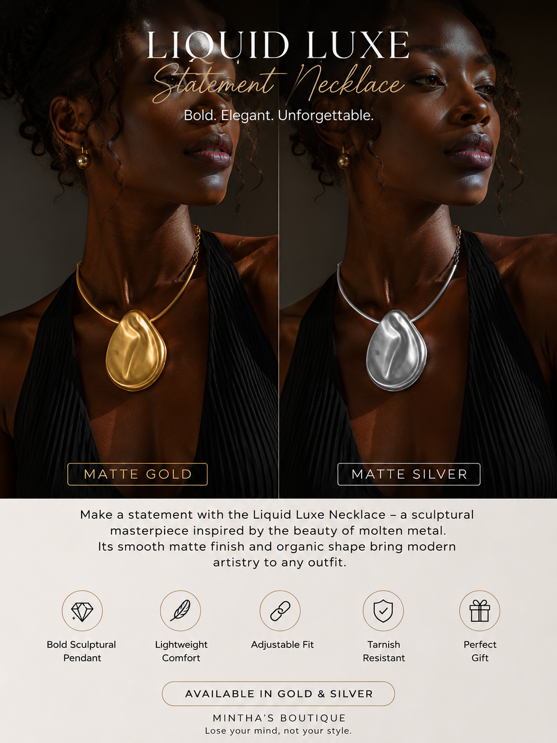 Liquid Luxe Statement Matte  Pendant Necklace