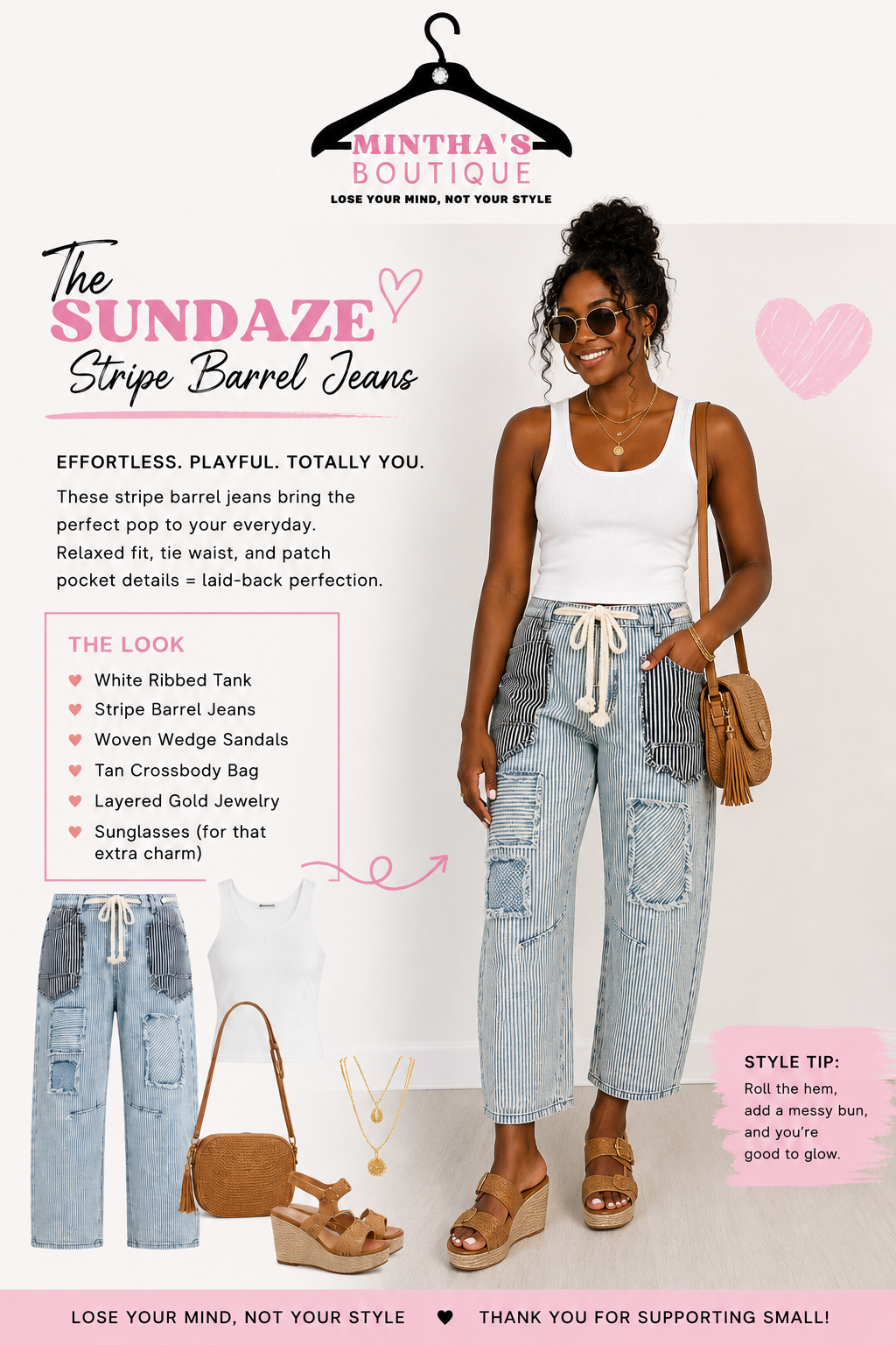 SUNDAZE Stripe Barrel Jean