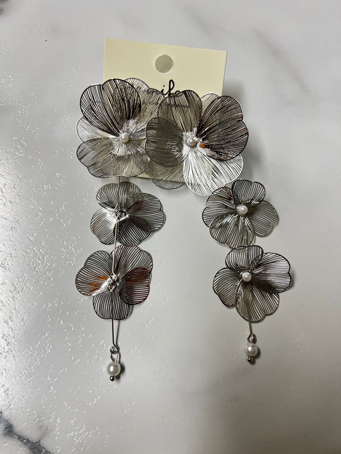 Elegant Exaggerated Flower Earrings_Silver