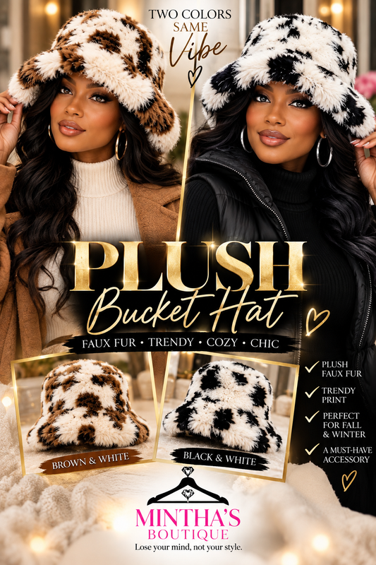 Animal Print Oversized Plush Faux Fur Winter Bucket Hat