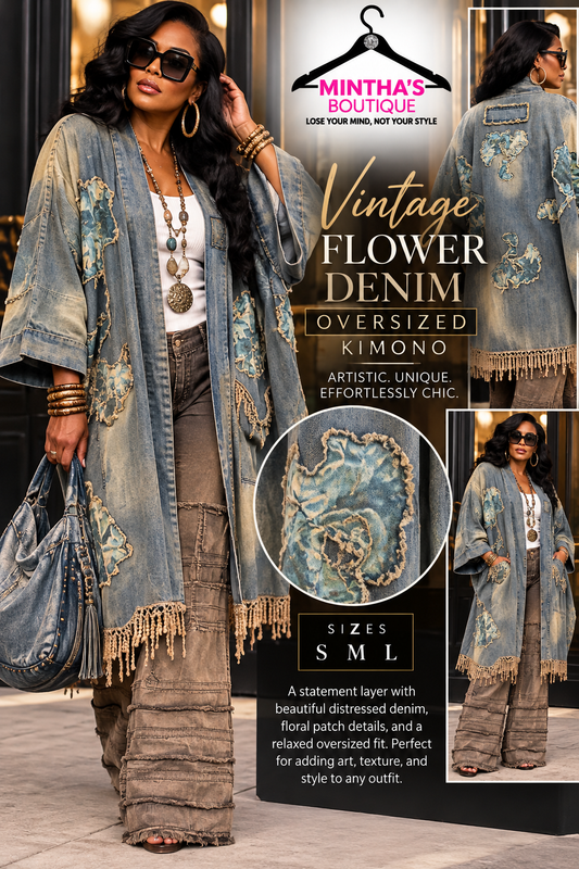 Vintage Flower Denim Oversized Kimono