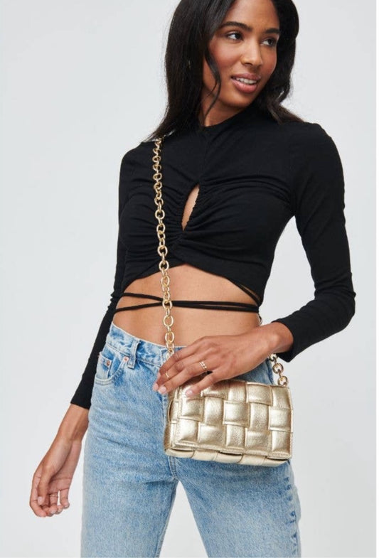 Vegan Leather Woven Crossbody Bag