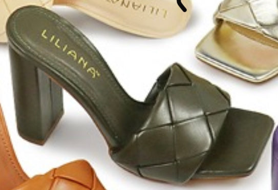 Olive Green Chunky Woven Mule Heel