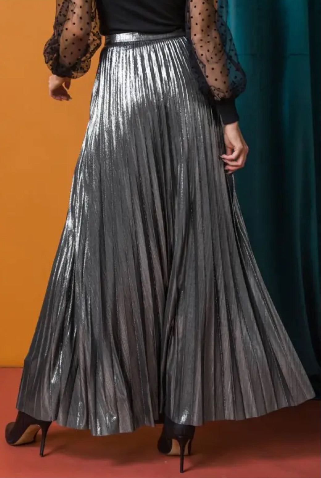 Silver Metallic Plated Maxi Skirt