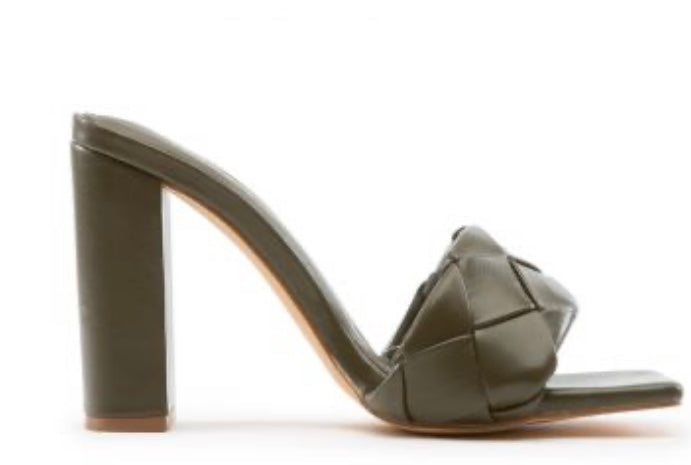 Olive Green Chunky Woven Mule Heel